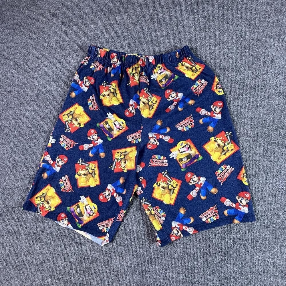 Nintendo Mario Super Sluggers Sleep Shorts Boys Blue Polyester Graphics Size M